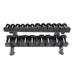 TKO Strength 2-Tier Horizontal Dumbbell Rack with 10-sided dumbbells