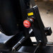 Close-up of the seat back adjustment knob on the Body-Solid GCLP100 Leg Press, showcasing the adjustable seating feature for customized comfort.