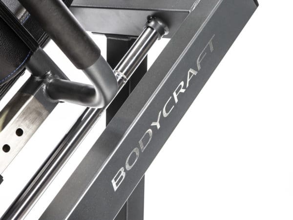 Close-up view of the frame design of the BodyCraft F760 Leg Press and Hack Squat machine.