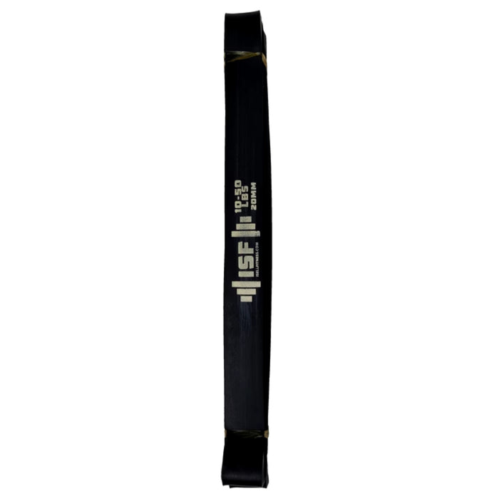 ISF Resistance Band 20mm Black, 10lb-50lb resistance, perfect for medium resistance exercises and strength training.