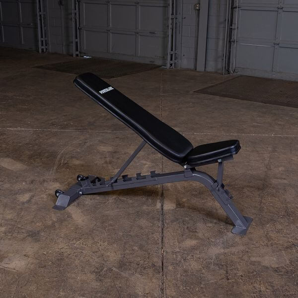 Bench set at a 30-degree incline position, demonstrating its adjustable back pad and robust design.