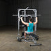 Powerline Smith Machine Package showing male athlete about to perform lat pulldown