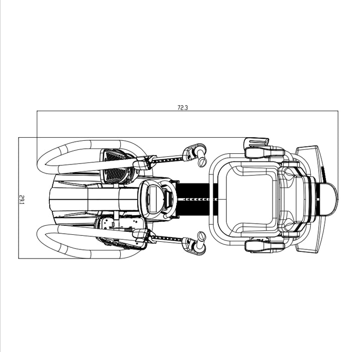 Schematic drawing of the NuStep T5 Recumbent Cross Trainer with dimensions, showing the machine's footprint and detailed measurements.