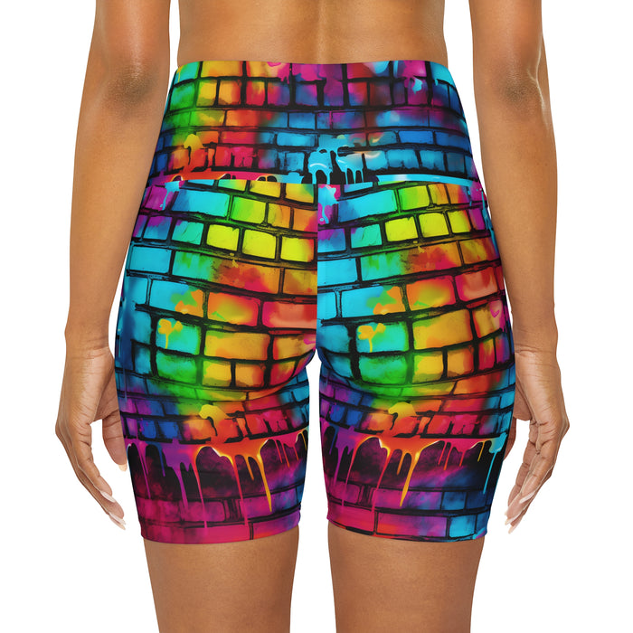 High Waisted Yoga Shorts Active Wear Brick Drip