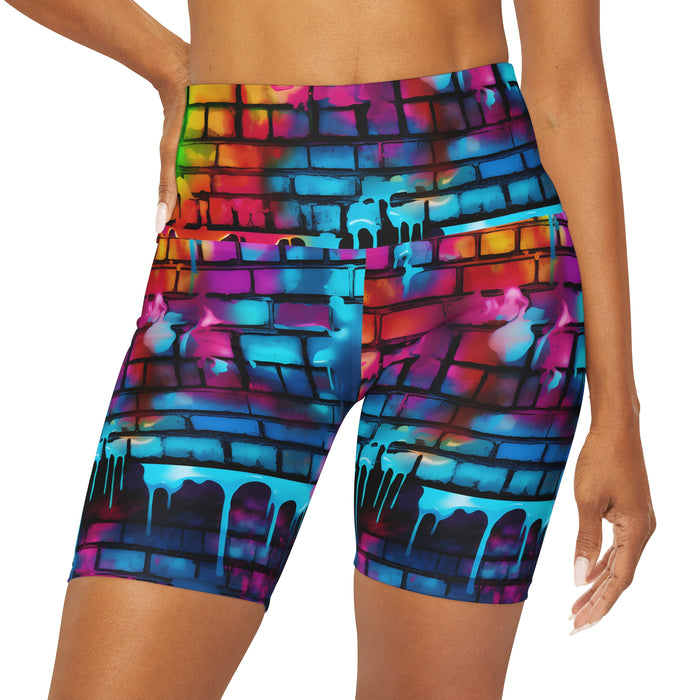 High Waisted Yoga Shorts Active Wear Brick Drip