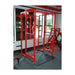 Legend Fitness Combo Cage 3230 in a gym setting, showcasing adjustable band pegs, wide-grip pull-up bar, and UHMW-wrapped Olympic plate storage, with dimensions labeled.