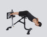 Athlete demonstrating the use of the Powertec Dual Hyperextension-Crunch bench in horizontal hyperextension position.