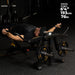 Very tall athlete performing chest isolation on the Powertec Workbench Pec-Fly Attachment.

