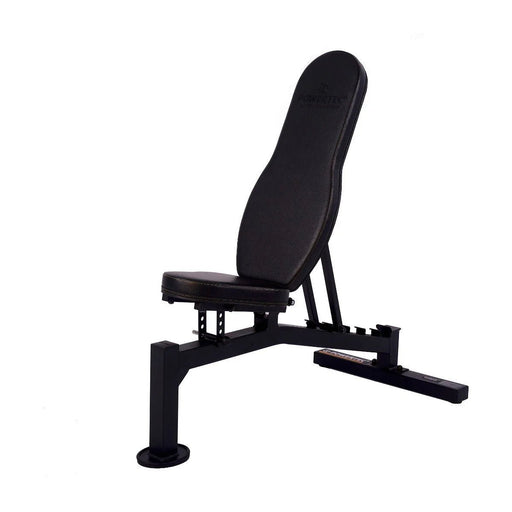 Powertec Streamline Utility Bench WB-UBS18 in upright position for incline exercises.