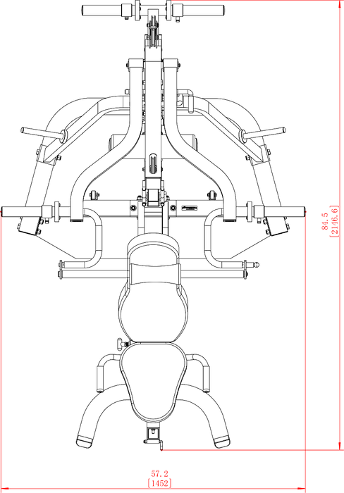 Diagram of Powertec Workbench LeverGym® WB-LS20-YY Showing Dimensions