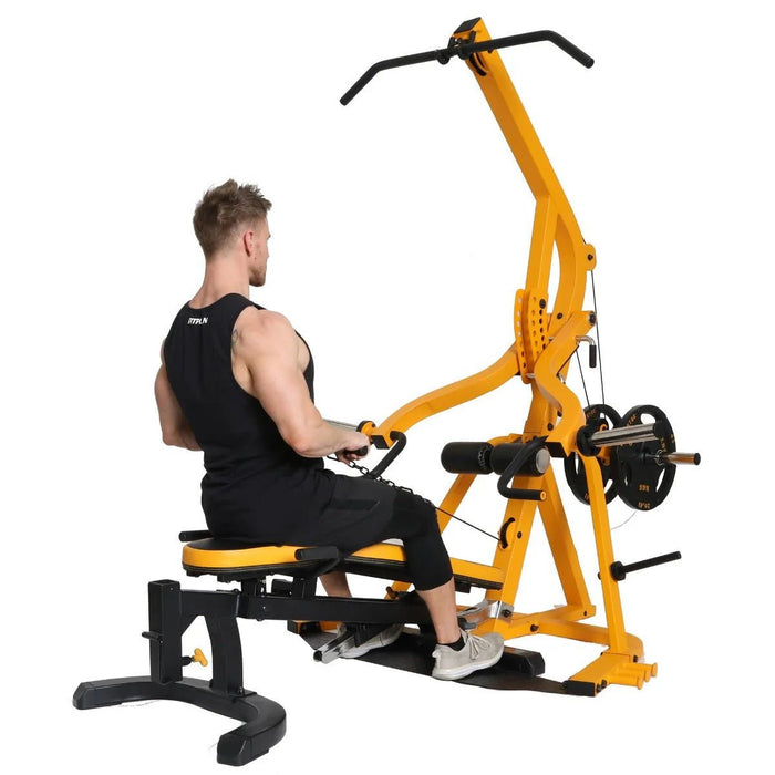 Powertec Workbench LeverGym® WB-LS20-YY with Athlete Performing Seated Row yellow