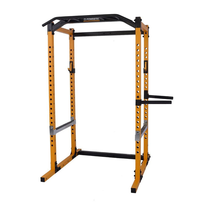 Side angle view of the Powertec Workbench Power Rack Yellow WB-PR19.