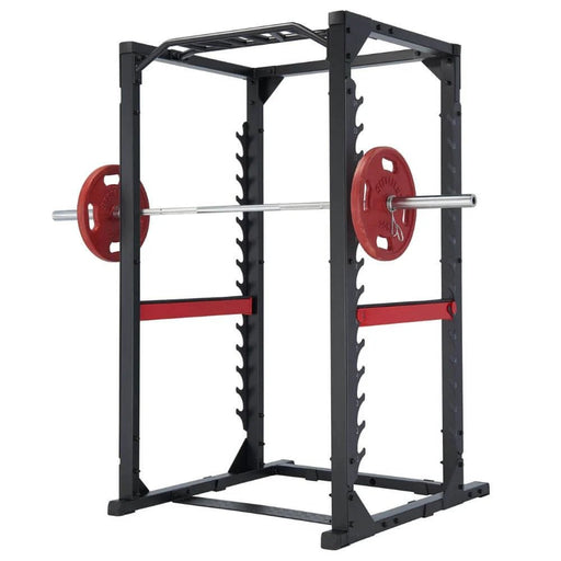 Steelflex Club Line Power Rack CLPR380 with 14-position gunrack, pull-up monkey bar, and heavy-duty 13-gauge steel frame, perfect for extreme strength training.