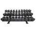 TKO Strength 15 Pair Signature Dumbbell Rack holding round head dumbbells