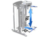 Bodycraft XFT Functional Trainer side with all white background and graphic showing the dimensions for the barbell 